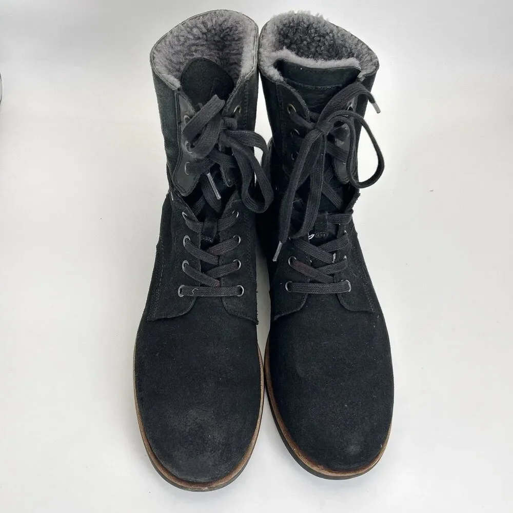UGG Larus Combat Boots Mens Sz 11 Black Suede Leather Mid Fold-down Calf 1011936